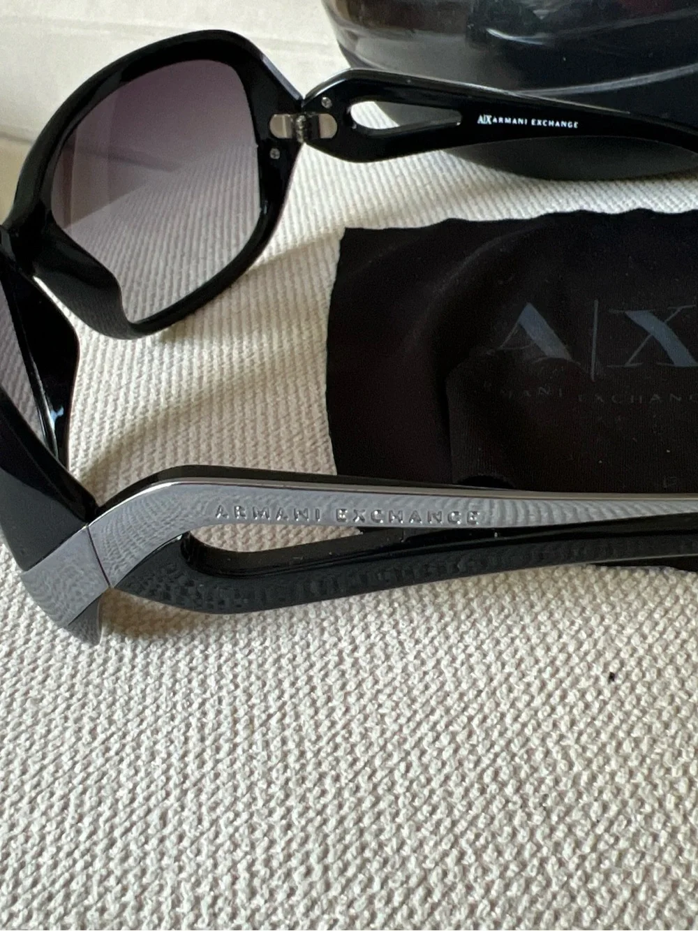 Armani Exchange Glossy Black Oversized Women's Sunglasses